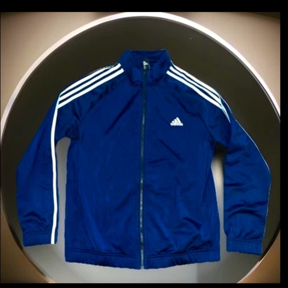 adidas Other - Vintage Adidas Running Track Jacket Full Zip Blue W/3 White Strips Pockets Uni